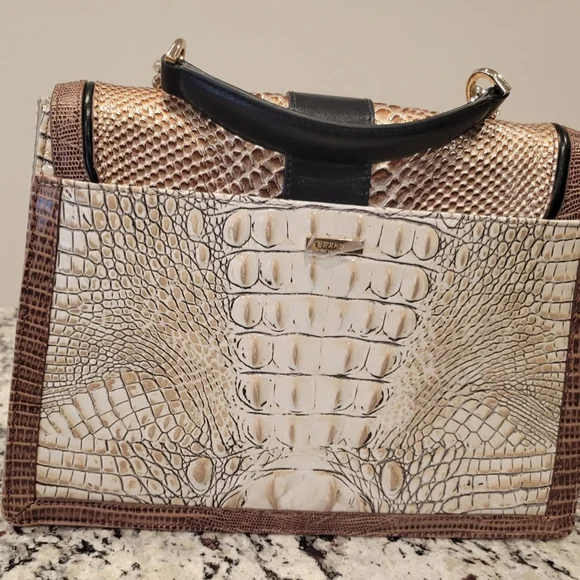 Brahmin Hallie Timeless Taupe Skein Handbag Satchel - Picture 2 of 9